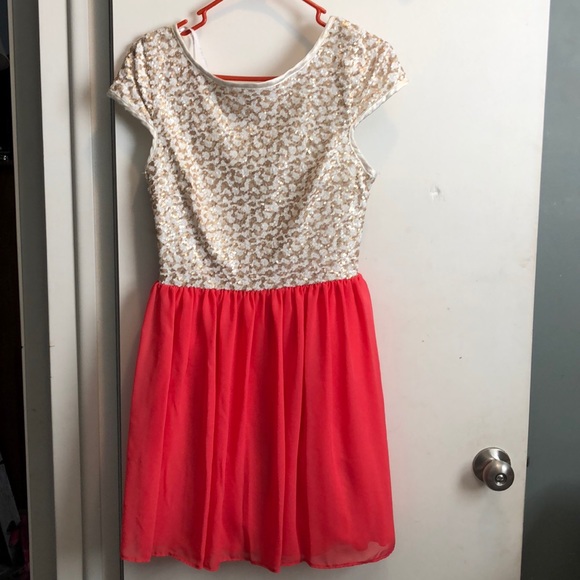 Coral, White & Gold Sequin Dress - Picture 1 of 4